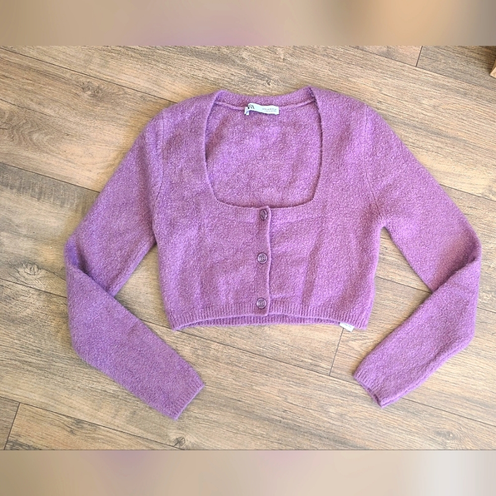 Zara Purple Cropped Cardigan Sweater